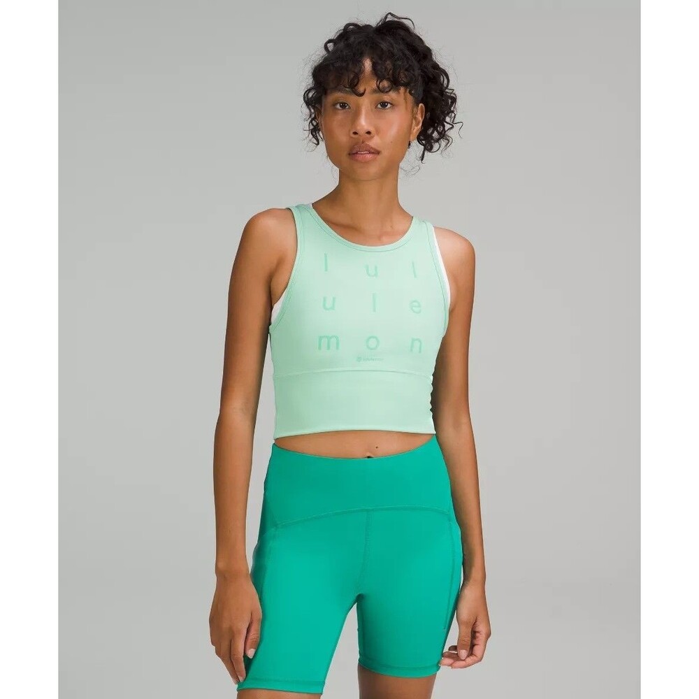 Lululemon Power Pivot Everlux Tank Top Size 2 Logo Motif Wild Mint WLDM Green